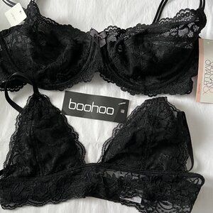2 sexy black lace bras NWT Gillian & O/Malley 36C & BOOHOO Triangle bra M/L